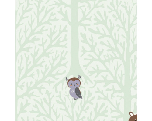 Tapet med skogsmönster och ugglemotiv