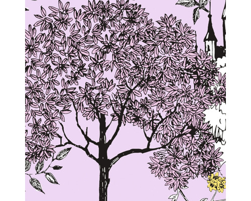 Illustration av träd och ett slott på tapet