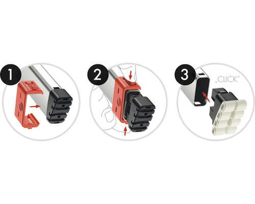 Instruktioner för montering av ett tillbehör i tre steg