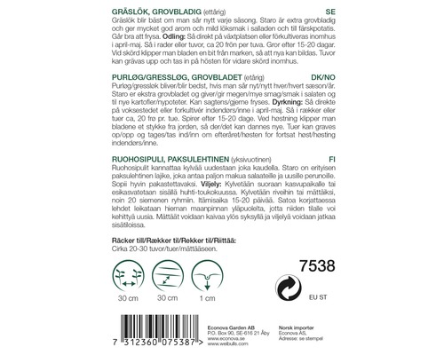 Förpackning med information om gräslök