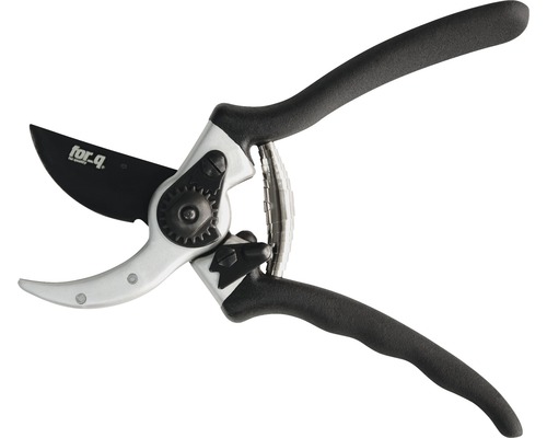 Trädgårdssax med svart blad och silverfärgat saxhuvud