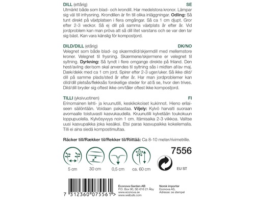 Dillfröförpackning med odlingsinstruktioner