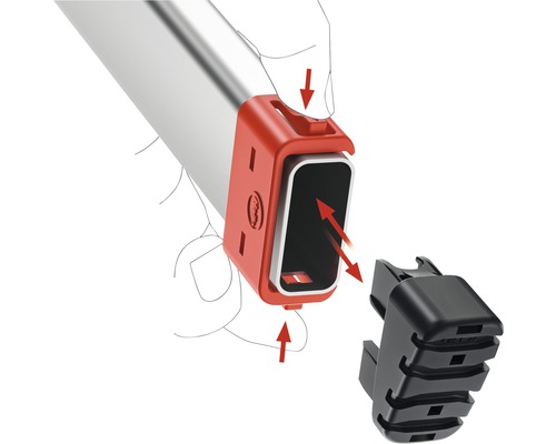 Illustration av montering av en svart kåpa på en profil med rött fäste