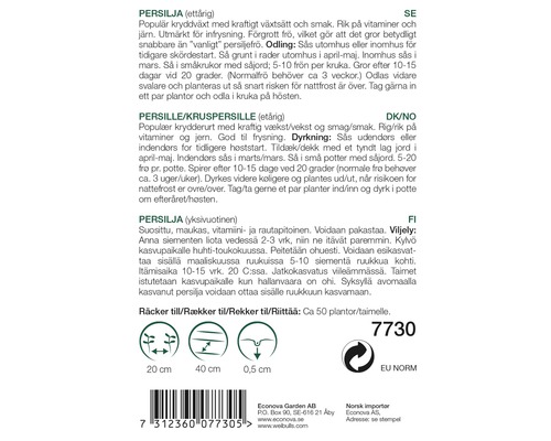 Information om sådd av persilja