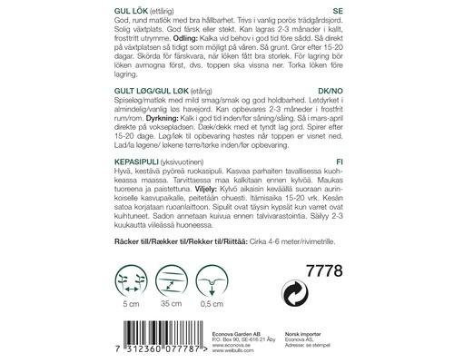 Information om sådd av gul lök