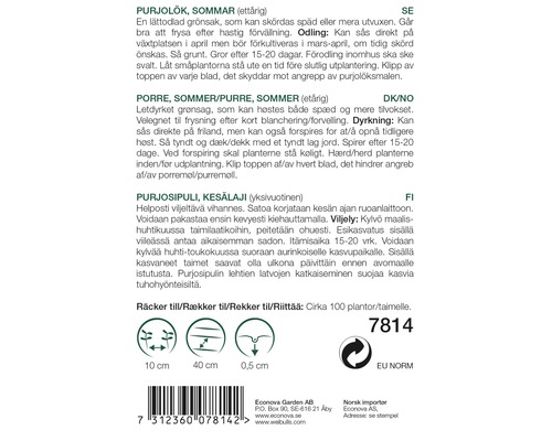 Information om sådd av sommarlök och EU-Norm symbol