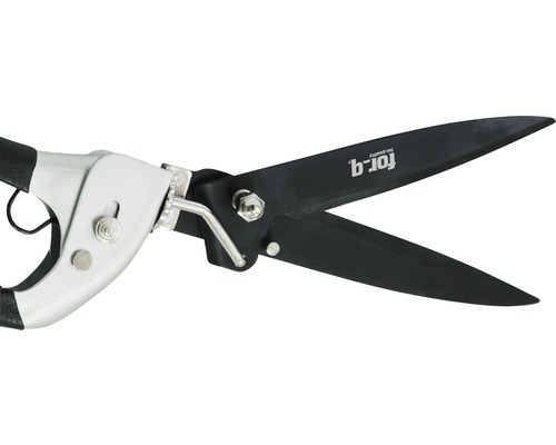 Trädgårdssax med silverfärgat handtag och svarta blad