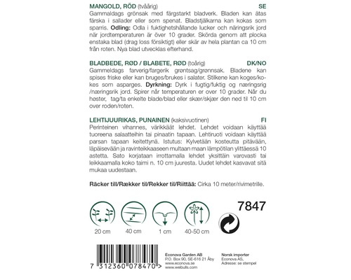 Information om sådd och skörd av mangold och rödbeta