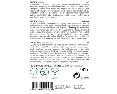 Information om sådd av rödkål på en förpackning