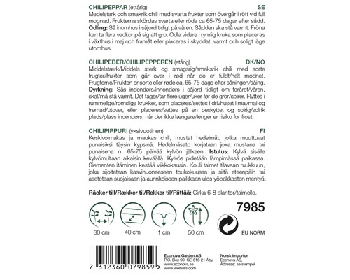 Information om chilisorten på en förpackning