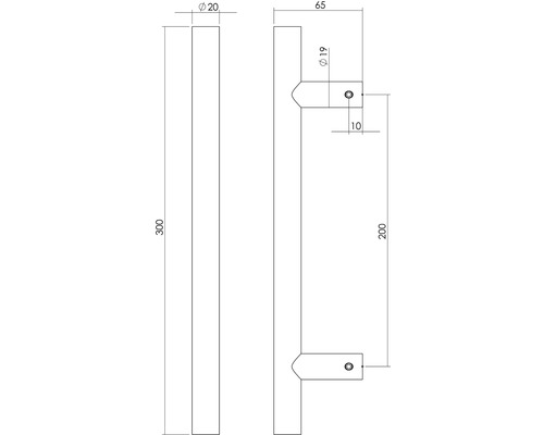 Teknisk ritning av ett dörrhandtag med mått