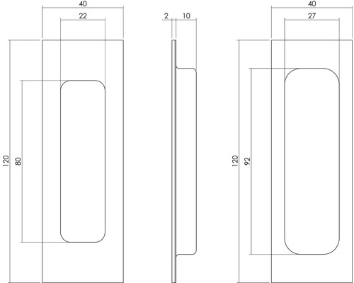 Teknisk ritning av ett möbelhandtag med måttangivelser
