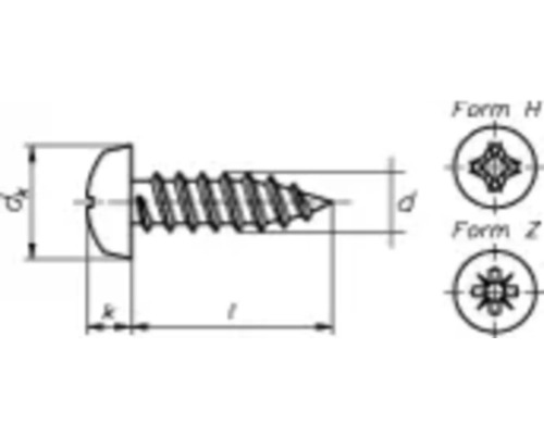 Teknisk ritning av en skruv med mått och huvudformer