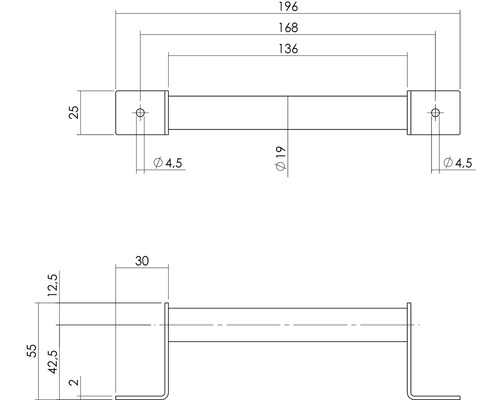 Teknisk ritning av en handdukshållare med måttangivelser