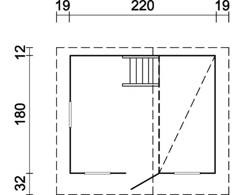 Ritning av ett trädgårdshus med mått