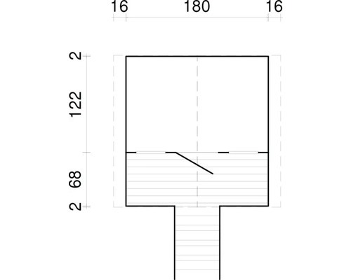 Teknisk ritning av ett trädgårdshus med mått.
