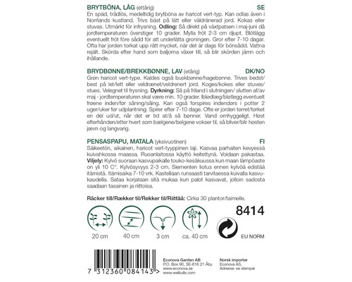 Information om lågväxande gröna bönor