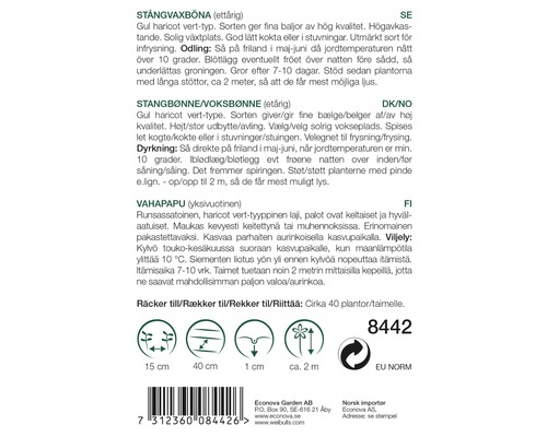 Information om stångbönodling och skörd