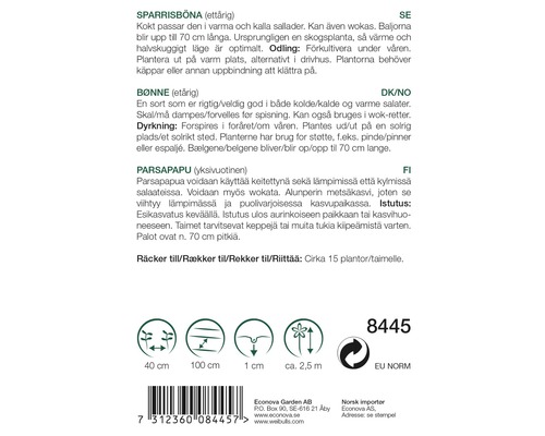 Information om odling och egenskaper för sparrisbönor