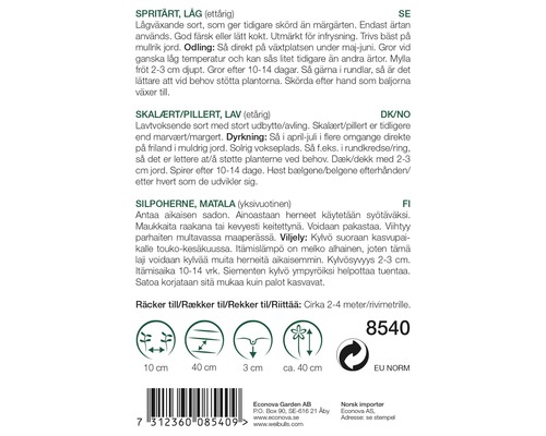 Information om sådd av ärter