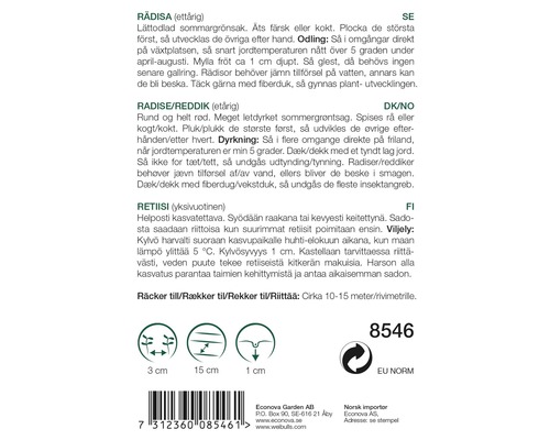 Information om sådd av rädisfrön