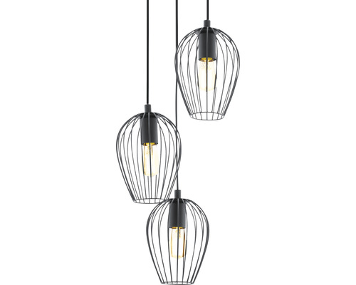Pendellampa med tre lampskärmar av metalltråd