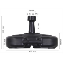 Bild av ett parasollstativ med måttangivelser