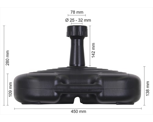 Bild av ett parasollstativ med måttangivelser