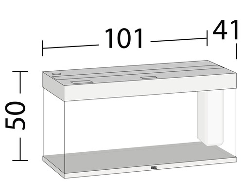 Bild på ett akvarium med måtten 101, 50 och 41 centimeter