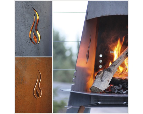 Detaljvy av en eldstad med flammönster