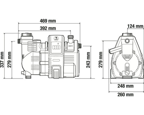 Dimensionsskiss av trädgårdspump