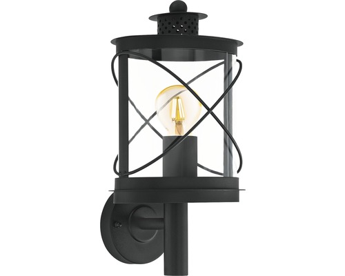 Svart vägglampa i lyktstil med glödlampa