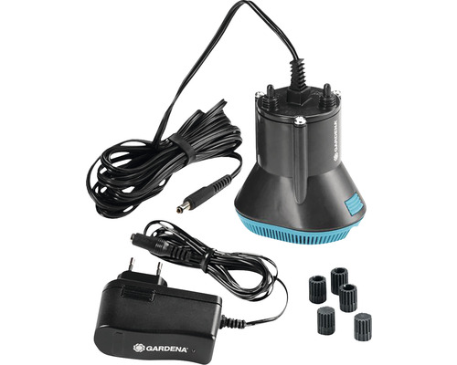 Gardena regnvattenpump med tillbehör som nätadapter och anslutningsstycken