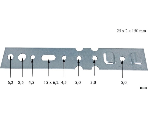 Perforerad monteringsremsa, 25 x 2 x 150 millimeter