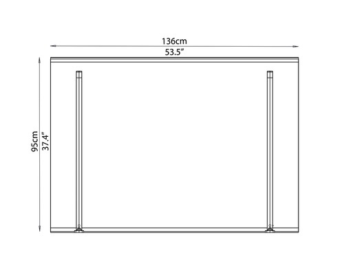 Teknisk ritning av en möbel med måtten 136 centimeter bred och 95 centimeter hög.