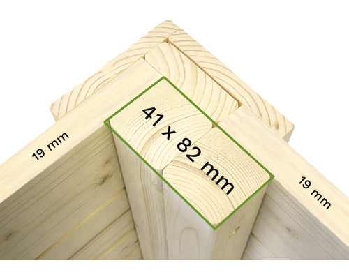 Träkonstruktion med måttangivelser 19 mm och 41 x 82 mm