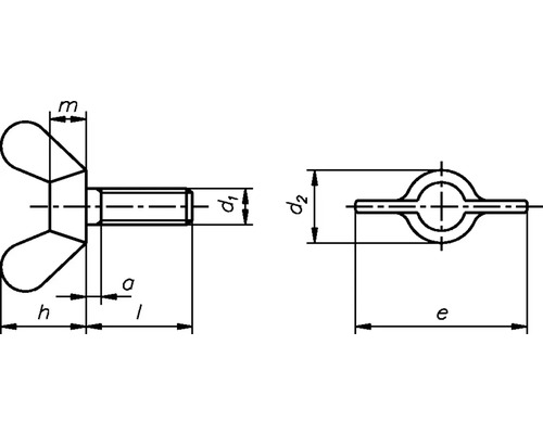 Teknisk ritning av en vingmutter med mått