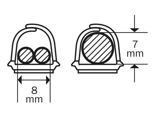 Ritning av en tätningsprofil med måtten 7 mm hög och 8 mm bred