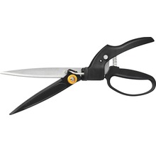 Grässax med svart handtag och silverfärgat blad