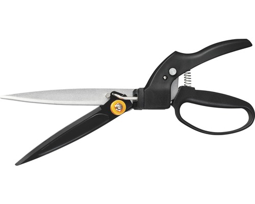 Grässax med svart handtag och silverfärgat blad