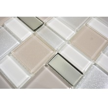 Mosaikplatta av glas med kvadratiska och rektangulära element