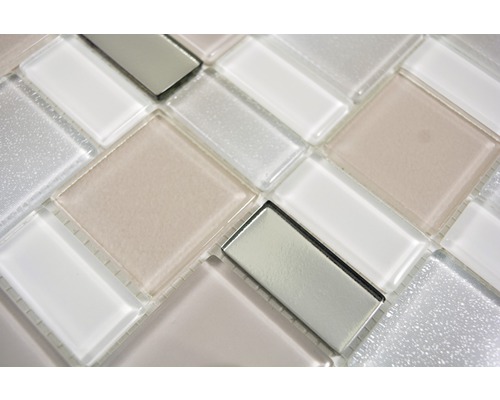 Mosaikplatta av glas med kvadratiska och rektangulära element