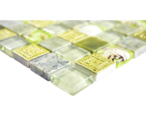 Mosaikplatta med glas-, sten- och snäckskalselement