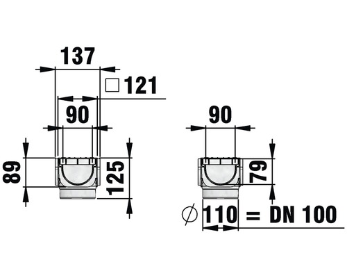 Teknisk ritning av ett golvbrunn med mått