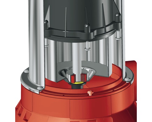 Detaljvy av en dränkbar pump med ett tvärsnitt av den inre strukturen