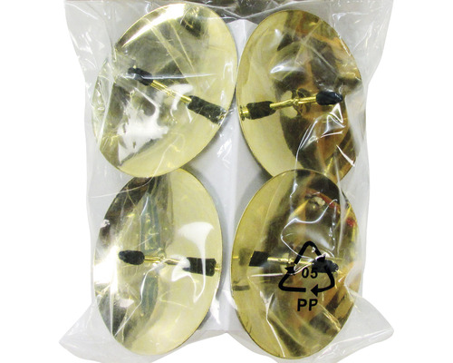 Fyra möbelglid i guldfärg i transparent plastpåse