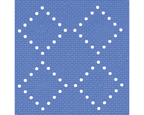 Närbild av ett perforerat mönster på ett blått tyg