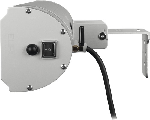 Detaljvy av en enhet med strömbrytare, antenn och kabel