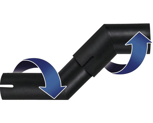 Svart stuprörsbågssystem med pilar som indikerar riktningsändringen