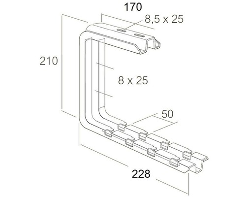 Teknisk ritning av en metallskena med mått